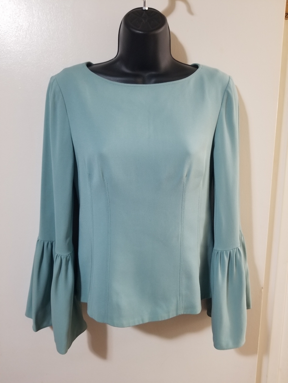Tibi Turquoise Clean Girl Quiet Luxury Bell Sleeve Top Sz 0
